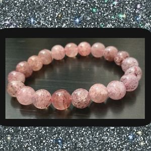 Strawberry Quartz gemstone beaded stretch bracelet #031